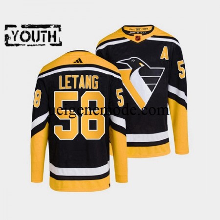 Kinder Pittsburgh Penguins Eishockey Trikot Kris Letang 58 Adidas 2022-2023 Reverse Retro Schwarz Authentic